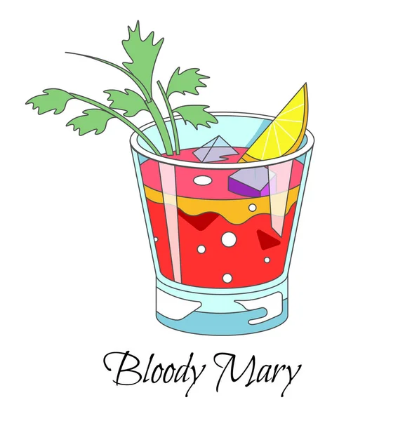 Bar koktejl, Bloody Mary drink s celerovou tyčinkou a plátkem citronu — Stockový vektor