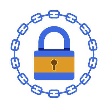 Engelleme zinciri sistemi, bitcoin veya kripto para birimi, kilit ve zincir simgesi