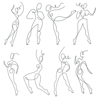Devamlı çizimler, hareket halindeki kadın siluetleri, dansçılar.