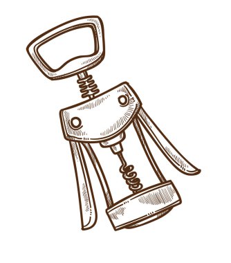 Şarap üretimi endüstrisi, tirbuşon ya da şişe açacağı izole edilmiş skeç