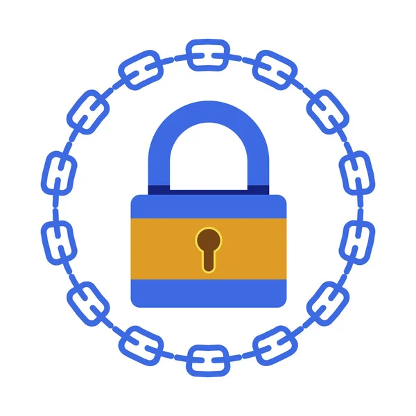 Sistema de cadena de bloques, bitcoin o criptomoneda, bloqueo e icono de la cadena — Vector de stock