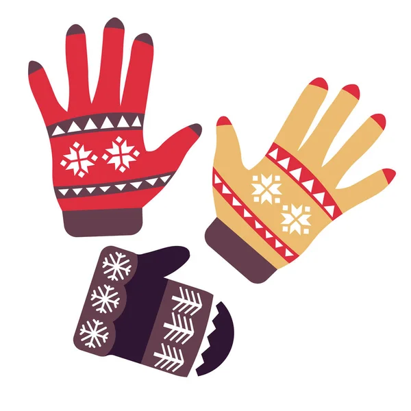 Mittens and gloves isolated objects, knitwear or knitted accessory — Stock Vector