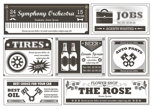 Реклама в ретро-газете, винтажные услуги рекламные листовки — стоковый вектор