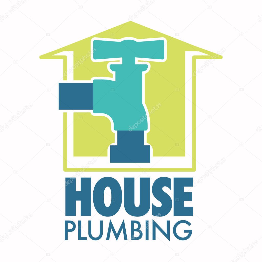 House plumbing repairing, water tap and home silhouette isolated icon vector. Pipes repair, fix leaking, pipeline replacement and maintenance. Home repairment works, sanitary furniture installment