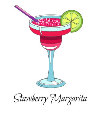 Kokteyl içeceği, limonlu çilekli margarita, izole edilmiş ikon.