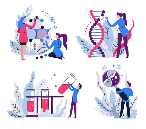 DNA and molecule structure, genetics science isolated icons — ストックベクタ
