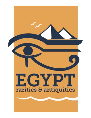 Mısır nadide eserleri ve antikalar, eski medeniyet kültürü ve mirasını gezmek ve keşfetmek. Afrika ülkesinin tarihi yerleri ve manzaraları. Piramitler ve göz, düz konum vektörü