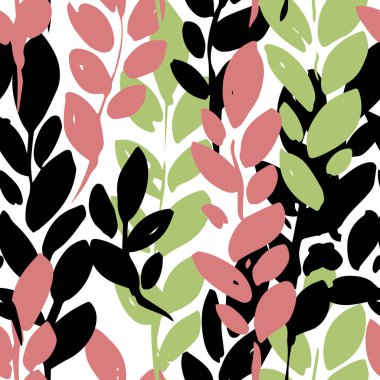 Beyaz üzerinde yapraksız desenli bitki dalları. Bitkisel dekor, yapraklı dallar. Yapraklı buket, yabani botanik çiçekleri. Liana ya da sürüngen gibi ince detaylar, düz stil vektör