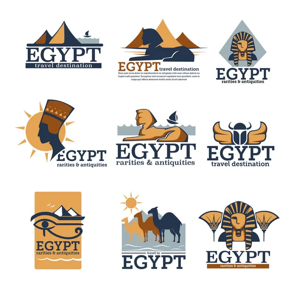 Zászlók Gyűjteménye Hagyományos Egyiptomi Emlékművekkel Tevékenységekkel Utazás Egyiptomban Úti Célok — Stock Vector
