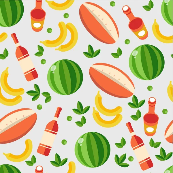 Melon Eau Melon Banane Feuilles Menthe Bouteille Sirop Pour Boisson — Image vectorielle
