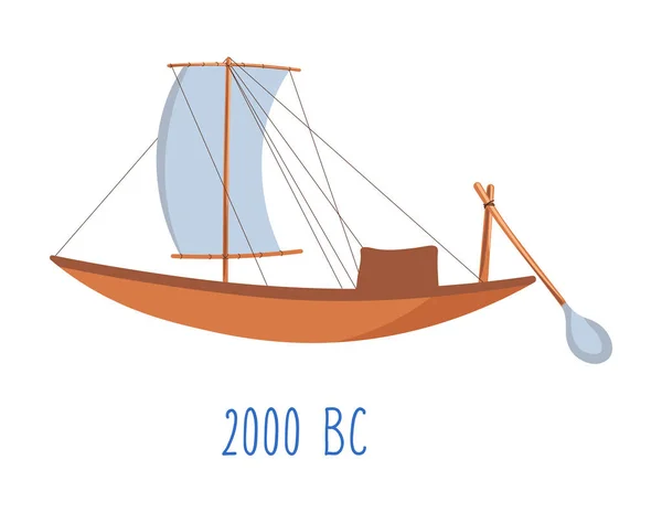 Ξύλινη Βάρκα Πανιά Και Κουπιά Ξύλινη Κατασκευή Για Μεταφορά Θάλασσα — Διανυσματικό Αρχείο