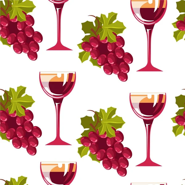 Des Grappes Raisin Vin Versé Dans Verre Vin Motif Sans — Image vectorielle