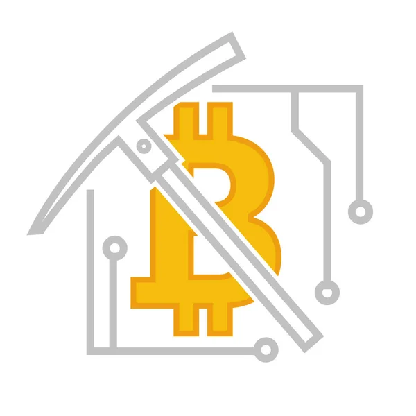 Bitcoin Kryptoměna Izolovaná Ikona Krumpáčem Těžební Technika Bankovnictví Metodou Blockchain — Stockový vektor