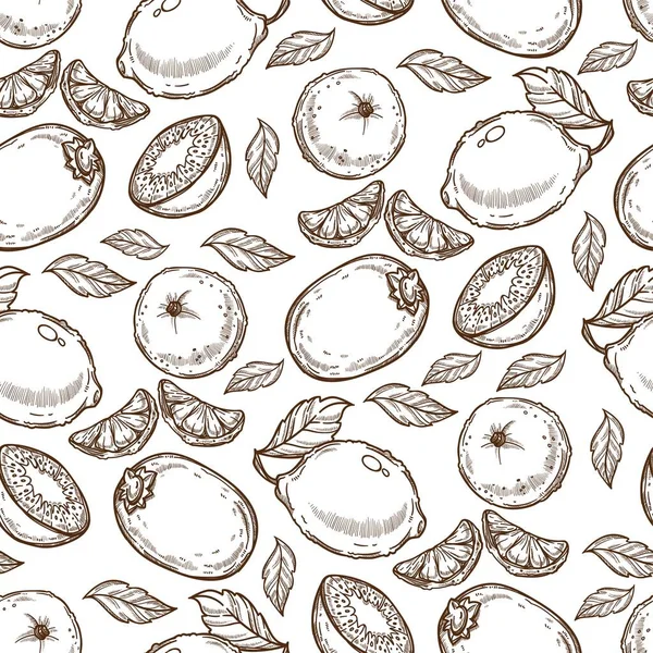 Chaux Citron Fruits Été Printemps Motif Sans Couture Tranche Kiwi — Image vectorielle