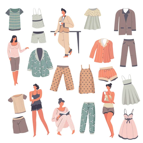 Slaapkleding Voor Mannen Vrouwen Nachtkleding Voor Mannen Vrouwen Modieuze Collectie — Stockvector