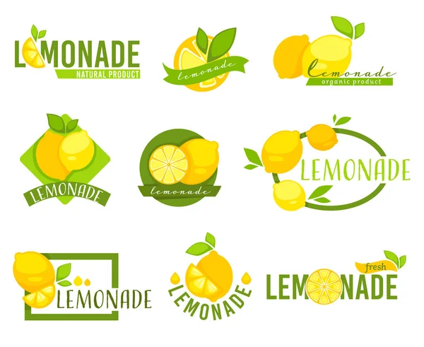 Organikus Limonádé Emblémák Címkék Termelési Jelöléshez Elszigetelt Bannerkészlet Citrusfélékkel Felirattal — Stock Vector