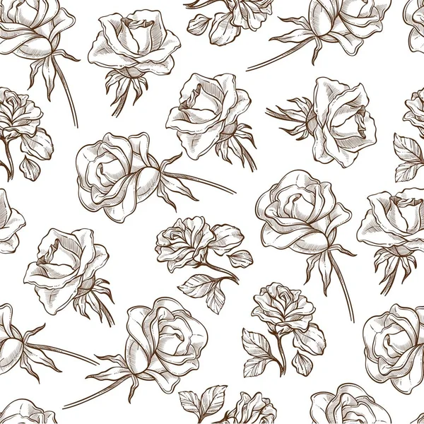 Blommande Blomma Rosor Med Kronblad Stammen Sömlöst Mönster Romantisk Gåva — Stock vektor