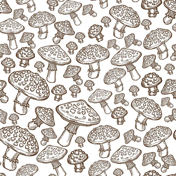 Cogumelos Padrão Sem Costura Incolor Amanita Muscaria Detalhada Intoxicação Alimentar —  Vetores de Stock