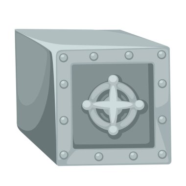 Para ve para biriktirmek için çelik kasa güvenli bir yer. Şifreli kutunun izole edilmiş bir simgesi. Kâr ve kazancın korunması, ekonomi güveni. Hazineler depoda, vektörler düz şekilde tutulur