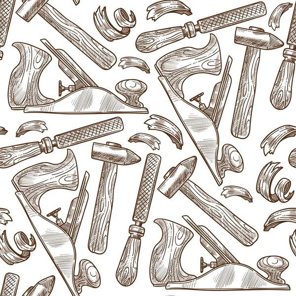 Hammer Und Meißel Für Holzarbeiten Oder Tischlerarbeiten Nahtlose Muster Werkzeuge — Stockvektor