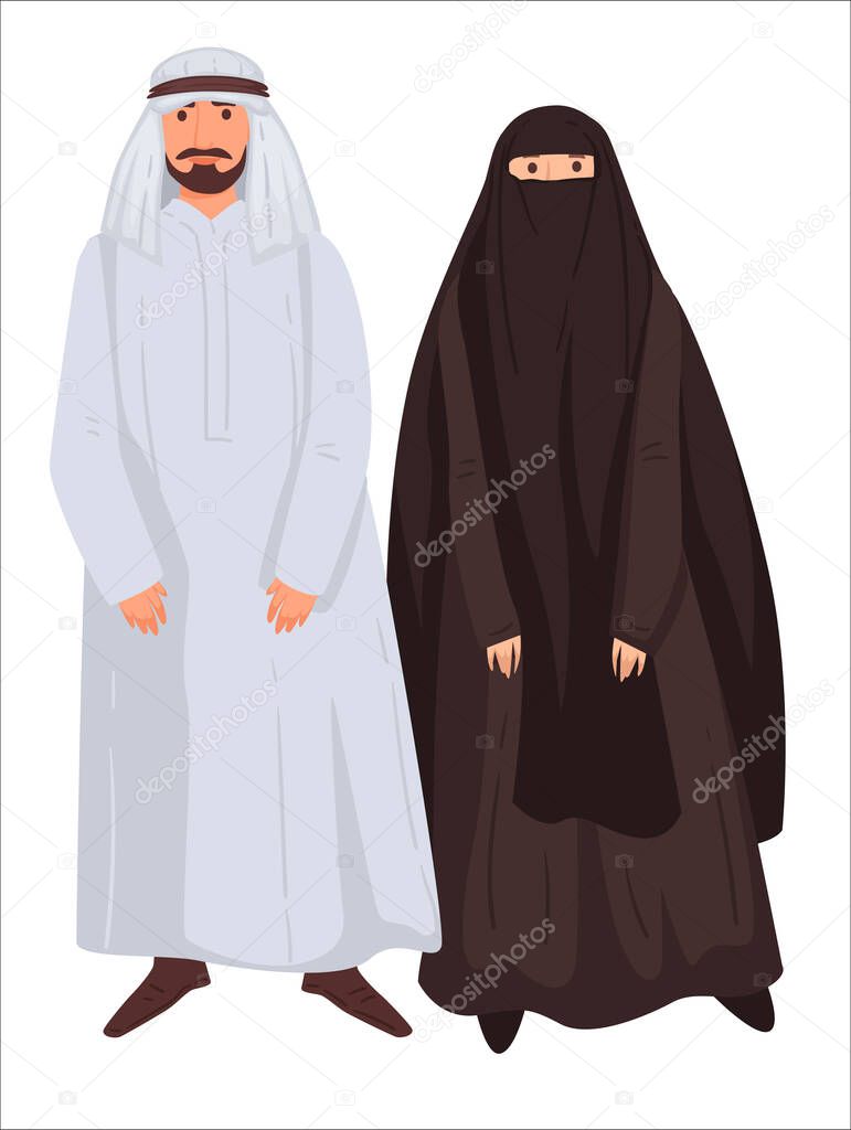 Pareja Musulmana Vestida Con Ropa Tradicional Mujer Hiyab Bufanda