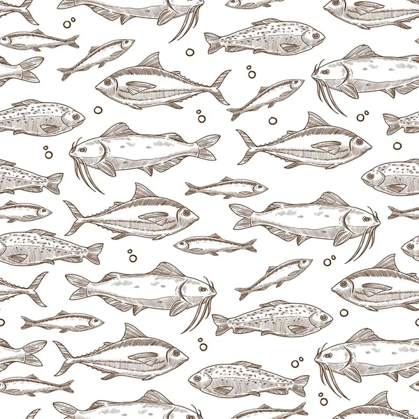 Animaux Aquatiques Marins Flottant Dans Eau Poisson Motif Sans Couture — Image vectorielle
