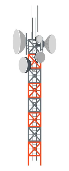 インターネット 携帯電話 ラジオ テレビ信号のための携帯電話の駅 通信を受信する隔離された塔 伝送用レーダー フラットスタイルのベクトル — ストックベクタ
