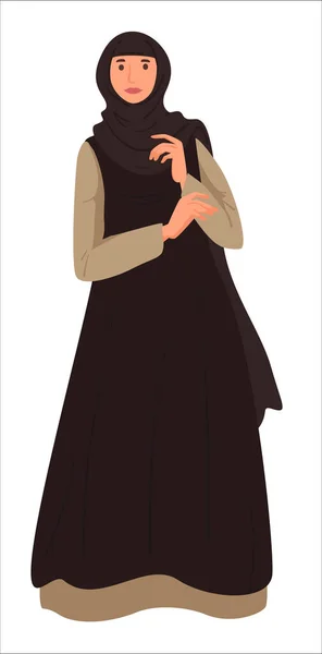 Personaje Femenino Con Vestido Manga Larga Pañuelo Cabeza Mujer Musulmana — Vector de stock