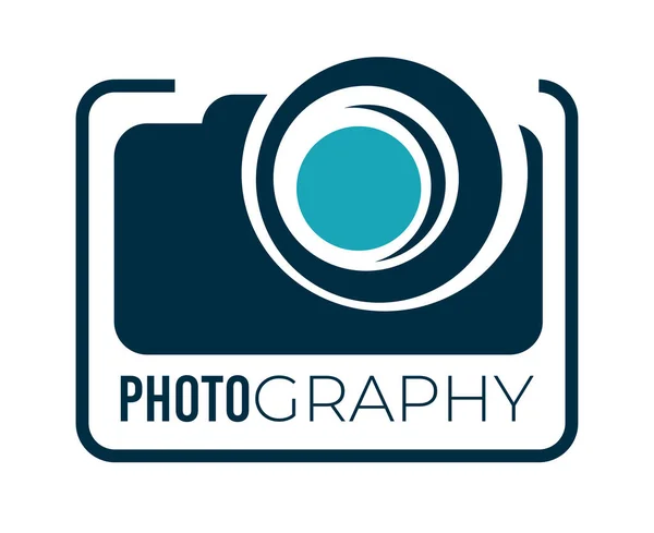 数码相机用于摄影或拍摄 孤立图标 标志摄影演播室 摄影公司或为客户提供的服务 标志或带有现代设备的标签 矢量呈扁平型 — 图库矢量图片