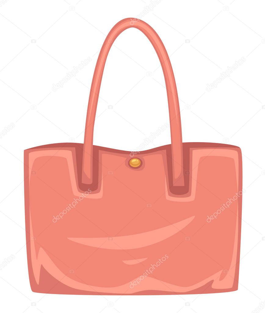 Stylish leather handbag for women, fashionable accessories and trends. Isolated icon of bag with clasp and handle. Glamour addition to outfits, feminine and elegant complement, vector in flat style