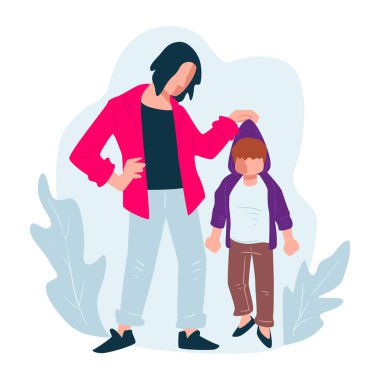 Mom punishing misbehaving son, woman and disobedient kid clipart