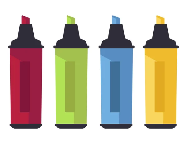 Lápis iluminadores coloridos, vetor de papelaria de escritório ou escola —  Vetores de Stock