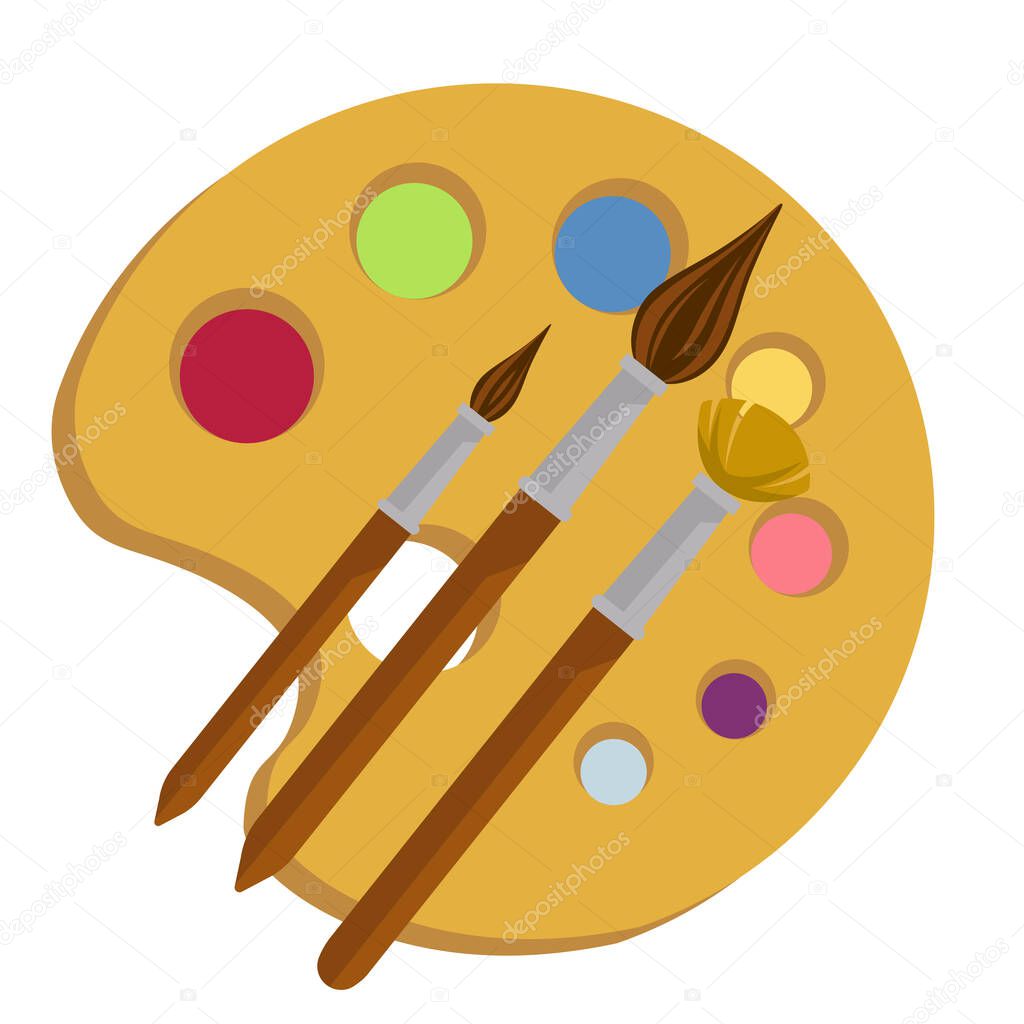 Paleta de artistas con pinturas y pinceles para dibujar Vector de - Main Image