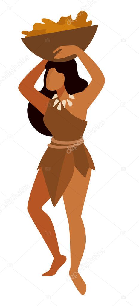 Ancient people of tribe, woman gathering food vector