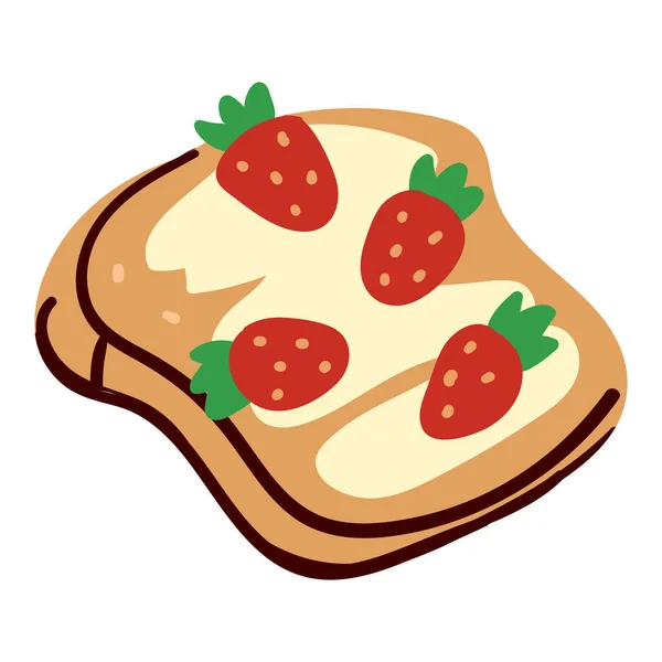 Sandwich Aus Knusprigem Toast Cremigem Deckel Und Erdbeeren Ikone Des — Stockvektor