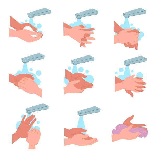 Washing Hands Recommendations Advice Healthcare Body Care Hygiene Procedures Preventive — Stock Vector