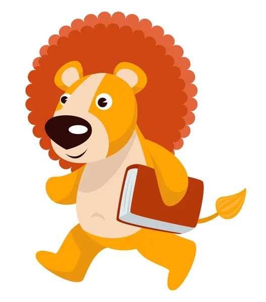Μικρό Έξυπνο Λιοντάρι Που Κουβαλάει Βιβλίο Απομονωμένος Χαρακτήρας Ζώου Που — Διανυσματικό Αρχείο