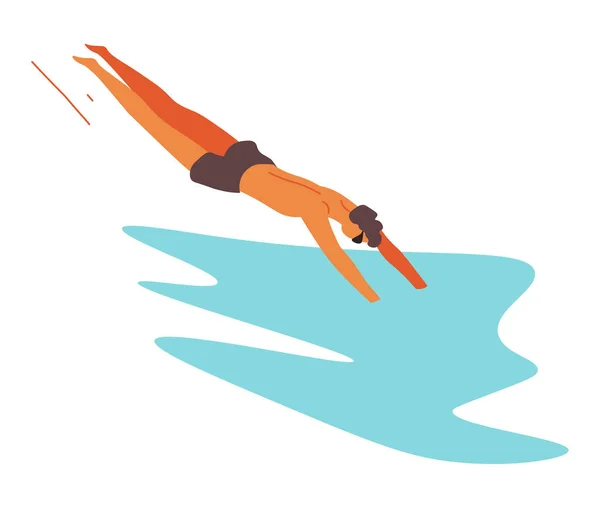 Мужской Персонаж Прыгает Морскую Воду Бассейн Изолированный Спортсмен Тренирующийся Соревнований — стоковый вектор