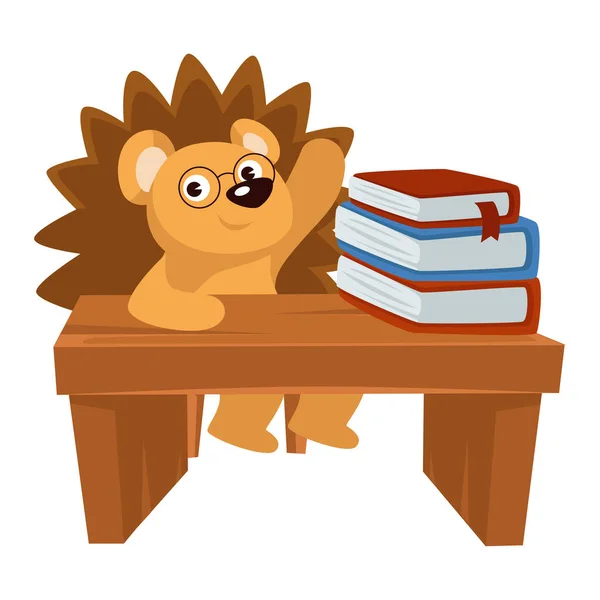 Animal Pupil School Sitting Desk Raising Hand Answer Question Isolated — Stock Vector