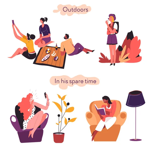 Introverti Contre Extraverti Comparaison Des Personnes Dans Temps Libre Extérieur — Image vectorielle