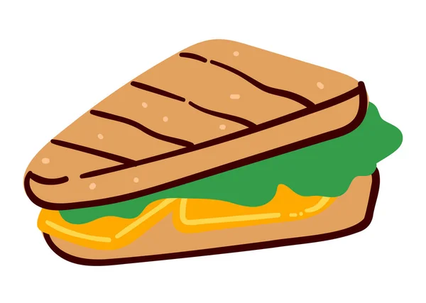 Σνακ Από Φρυγανισμένο Ψωμί Φύλλα Σαλάτας Και Λιωμένο Τυρί Μεμονωμένο — Διανυσματικό Αρχείο