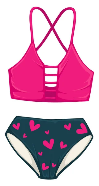 Fashionable Swimsuit Top High Waist Panties Hearts Stylish Summer Clothes — Stock Vector