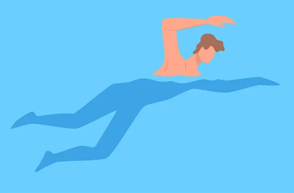 Personaje Masculino Nadando Agua Mar Piscina Actividades Vacaciones Verano Pasatiempo — Vector de stock