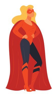 Süper kahraman vektörü kostümü giyen kadın karakter.