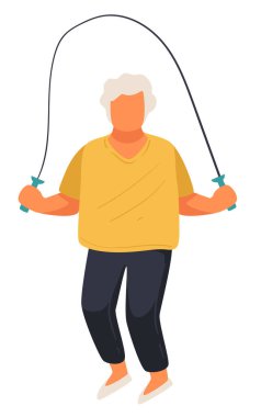 Kıdemli bir kadın ip atlıyor, aktif bir emekli.