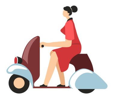 Şehirde scooter süren bir kadın, şehirde ulaşım...