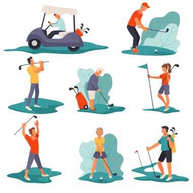 Golf kulübü, geniş alanda oyun oynayan insanlar.