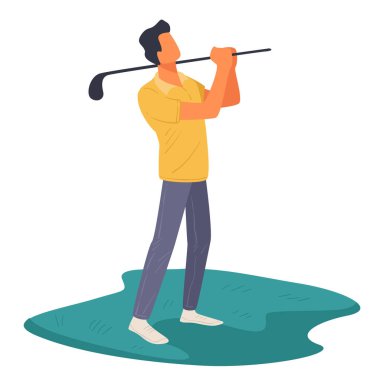 Erkek karakter dışarıda golf oynuyor, profesyonel golfçü dışarıda.