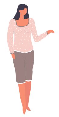 Evde rahat pijama giyen bir kadın, modaya uygun bir uyku tulumu.