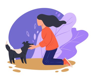 Sokak köpeğini kucaklayan bir kadın, nazik bir kadın karakter.